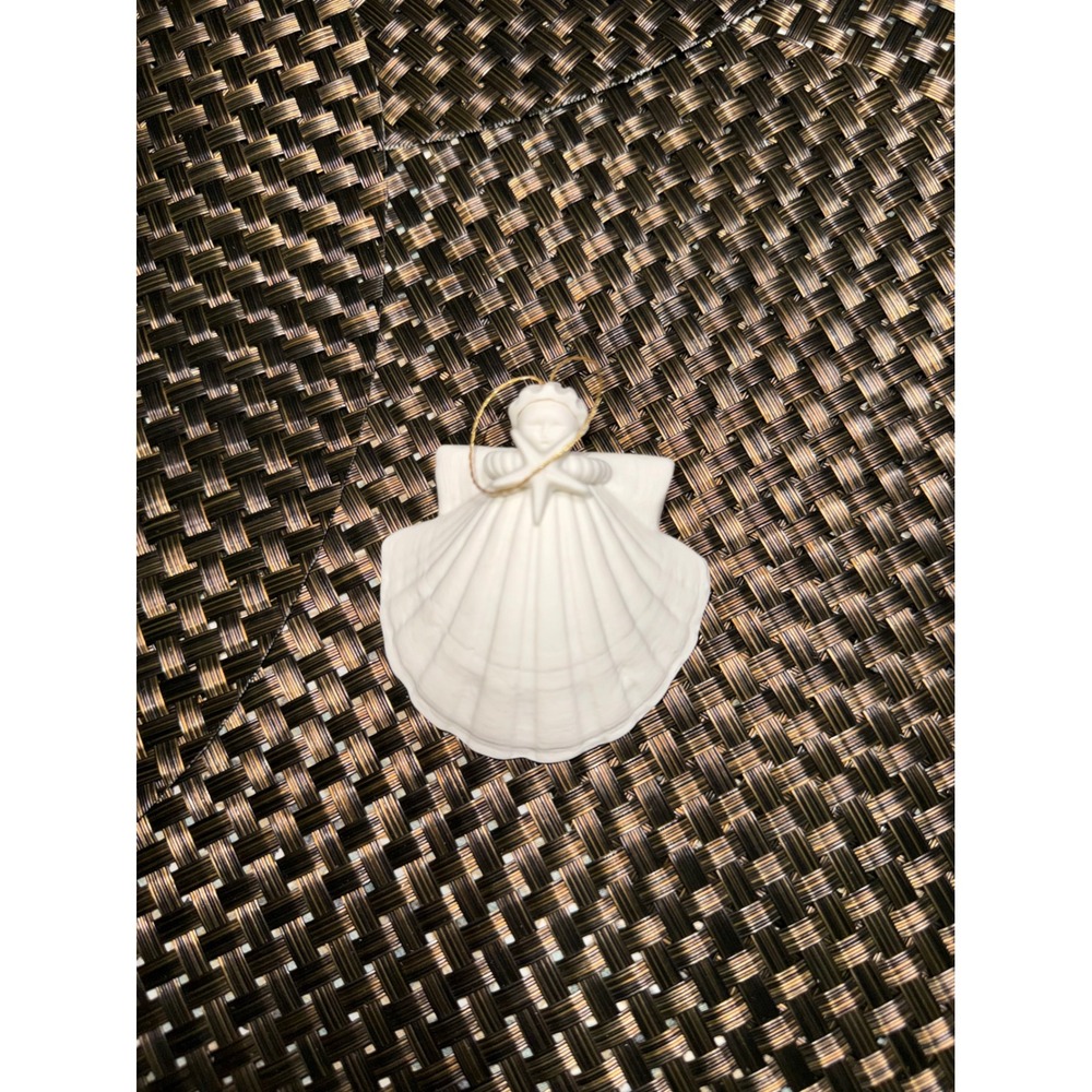 Vintage Furlong Bisque Porcelain Seashell Angel Ornament White Matte Coastal